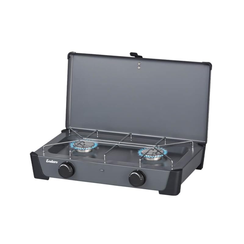 ENDERS BY FAVEX - Réchaud gaz Bondy 2Z – Réchaud de camping Compact avec couvercle - 2 flammes - 2 x 2300 W – Compatible bouteille et cartouche – Camping, van et plein air
