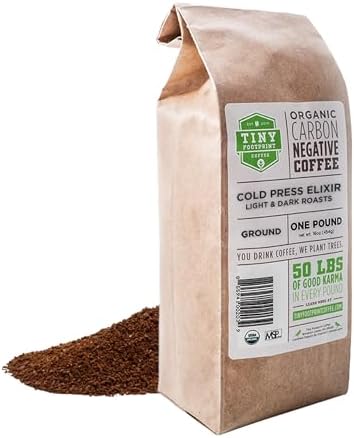 Tiny Footprint Coffee - Organic Cold Brew & Press Elixir | Blend of Light & Dark Roasts | Shade-Gown Ground Coffee, Carbon Negative, 16 Ounce