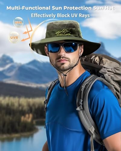 Image of Unisex Cotton Classic Camouflage Hat Summer Sun Protection Packable Beach Hat UPF 50+ Bucket Hat for Fishing Hiking Hunting Safari