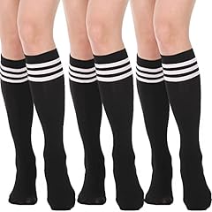 3 Pairs Knee High Socks: Striped Black