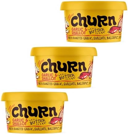 Churn Garlic & Shallot Butter, Flavored Butter Churned with Organic Grass Fed Butter (5.5oz, Pack of 3) - Non-GMO, Hormone-Free, Compound and Finishing Butter