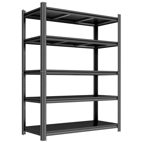 Image of 5 Tier Bookshelf, Large Industrial Metal Shelving, Heavy Duty Storage Shelves For Books And Display. Adjustable Open Standing Book Shelf For Living Room, Bedroom, Office (35.4 inchWx17.7 inchDx71.2 inchH)