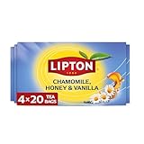 Lipton Golden Chamomile with Honey and Vanilla Tea Bags, caffeine free Tea, Herbal Tea, Individually Wrapped, 80 Total tea Bags (20ct - Pack of 4)