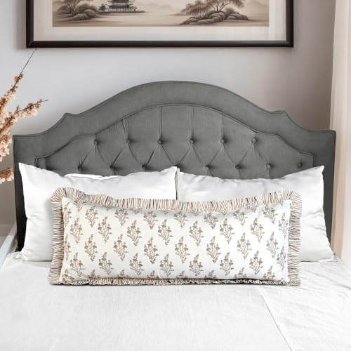 Ridhi Quiet Earth Block Print 36"x14" Set 1-100% Cotton Ruffle Lumbar Sham Cover Boho Floral Pillowcase, Farmhouse Cottagecore Bedding, Soft Decorative Cover Gift for Spring, Mother's Day - 3