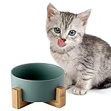 Diseño de doble tazón: Un cuenco para comida y otro para agua. Cada cuenco de cerámica para gatos cuenta con un soporte de bambú único que ayuda a acercar la vajilla a tu mascota para que la comida sea más cómoda.