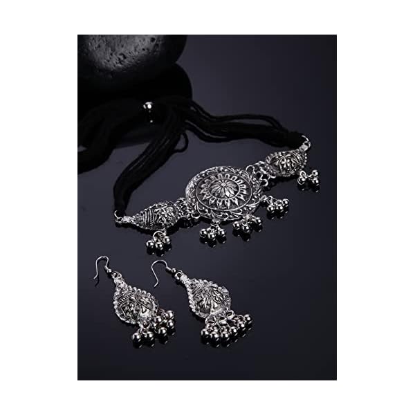 Shining Diva Fashion Latest Stylish Traditional Oxidised Silver Necklace Jewellery Set for Women (13117s) - Image 6