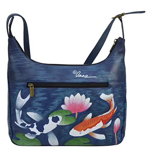 Anna by Anuschka Women's Women s Genuine Leather Medium Shopper Bag, Koi Fish Blue, One Size US2