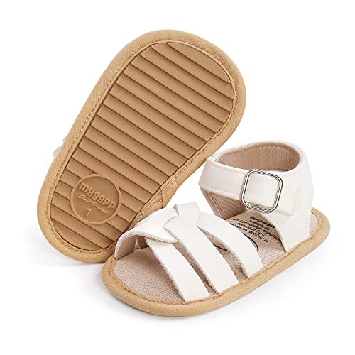 BEBARFER Infant Baby Girls Boys Sandals Summer Soft Anti-Slip Rubber Sole Outdoor Crib Shoes Infant Girls Toddler Flats First Walkers Shoes(6-12 months infant E/white)
