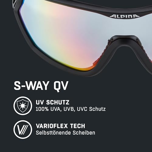 Foto von ALPINA S-WAY QV - Kontrastverstärkende, Selbsttönende & Beschlagfreie Sport- & Fahrradbrille Mit 100% UV-Schutz Für Erwachsene, black matt, One Size