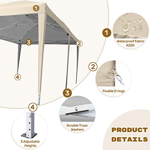 Quictent 10X20 Ft Ez Pop Up Canopy Tent Instant Shelter Party Tent Outdoor Event Gazebo Waterproof With 6 Sand Bags (Beige) #TOP1