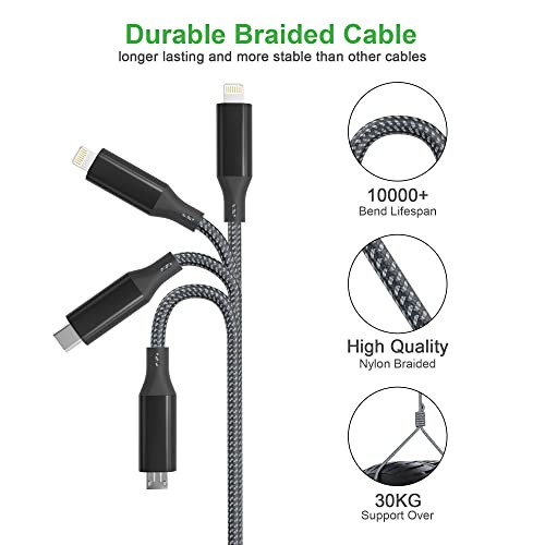 Usb C To Multi 4 In 1 Usb Long Charger Cable With Dual Lightning/Type C/Micro Usb Connector, 2M/6Ft 6A Pd Fast Long Charging Cord, Universal Multiple Ports Charging Cable (Type C Not For I Pad) #TOP5