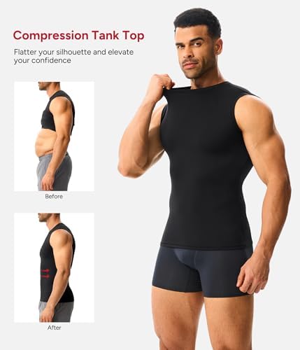 Nebility Compression Shirt - Tank Top Men Sleeveless Undershirt Shapewear Body Shaper Gym Workout Top Black - 3