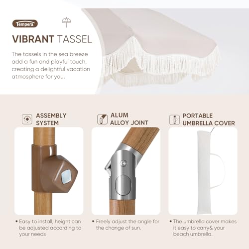 Image of Tempera Heavy Duty High Wind Beach Umbrella with Sand Anchor & Carry Bag | Patio Outdoor Umbrella with Aluminum Frame and Push Button Tilt, Ideal for Garden Lawn, UPF 60+