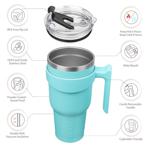 Image of BJPKPK 40 oz Tumbler with Handle & Straw, Insulated Stainless Steel Mug