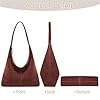 Sac Porté Épaule Femme en Daim Cuir Souple Sac Fourre Tout Rétro Grande Capacité Sac Bandoulière Femme avec Fermeture Éclair 2Pcs Set (Brun) #4