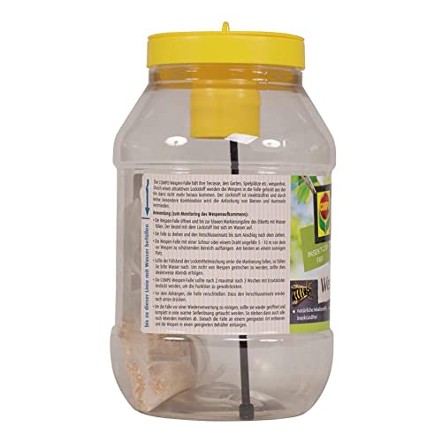 COMPO Wespen-Falle, Natürlicher Inhaltsstoff, Insektizidfrei, Bis zu 3 Wochen Langzeitwirkung, Wiederbefüllbar, Wespenspray