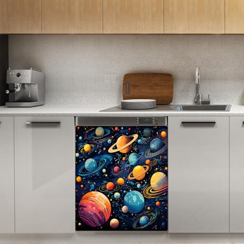 Panel frontal magnético Mexpekil de 53,3 x 66 cm decorado con planeta espacial para lavavajillas 3