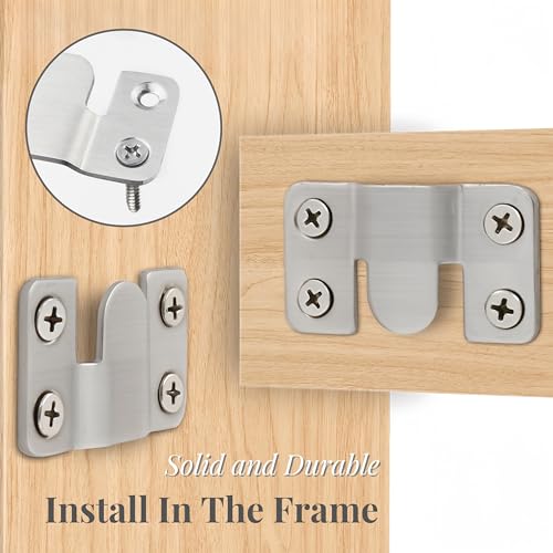 Image of 12 PCS Flush Wall Mount Picture Hanger Hook - Z Clip Interlocking Bracket Photo Frame Hanger Hardware Heavy Duty Stainless Steel 4 Hole Picture Mount Hanging Buckle (6 Pairs)
