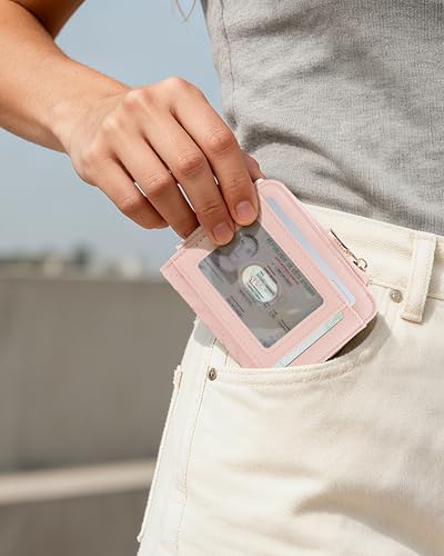 Image of Small Bifold Wallets Woman RFID Mini Wallet for Women Slim Card Holder with Zipper Coin Pocket & 2 ID Windows(Pink)