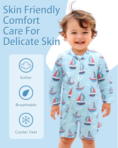 Image of ALVA Baby Boy's One Piece Swimsuit,UPF50+Sun Protection Rash Guard Swimwear