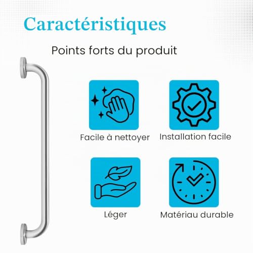 Porte-serviettes en acier inoxydable brossé Intirilife - Longueur 30cm - Diamètre 19mm - 4