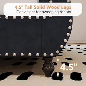 Jocisland king size bed frame velvet upholstered platform sleigh bed with scroll headboard footboard button tufted no box spring needed black  urban country home decor