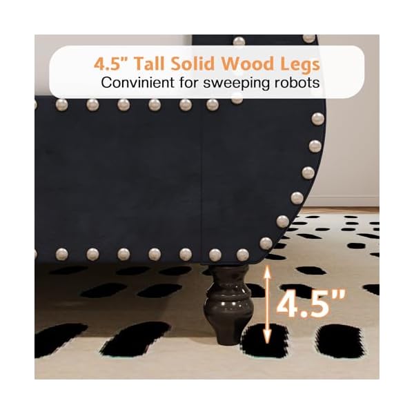 Jocisland king size bed frame velvet upholstered platform sleigh bed with scroll headboard footboard button tufted no box spring needed black  urban country home decor