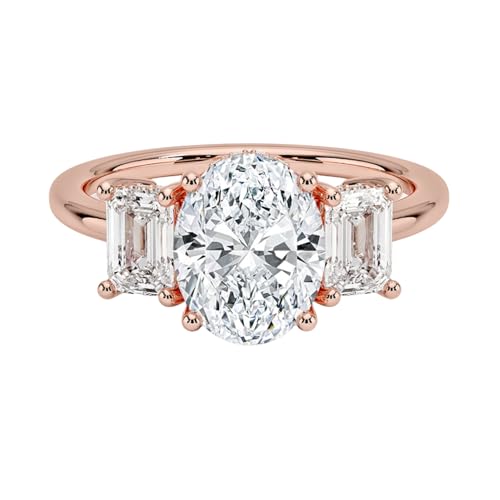 2 CT Oval Cut Lab Grown Diamond Luxe Three Stone Engagement Ring For Her