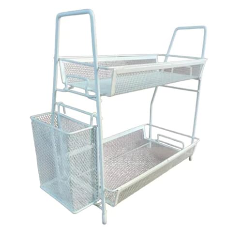 Organizador tipo Prateleira Multiuso para Banheiro e Cozinha com 2 Andares Aramado e Cesto Lateral p