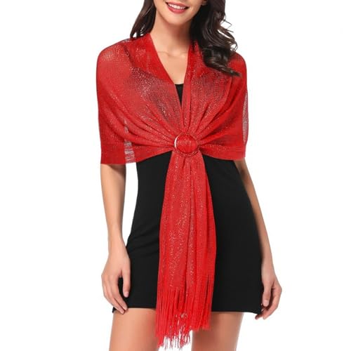 MUNSKT Chales de metal brillante con hebilla para noche, elegantes accesorios para vestidos de boda, chales y bufandas perfectos para vestidos de noche, talla única, rojo, Talla única