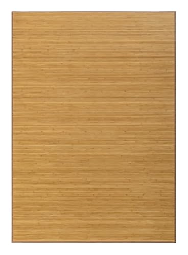 JUANIO Tapis de Sol antidérapant, Moquette à Rayures en Bambou Coloris Naturel - Longueur 300 x Profondeur 200 cm