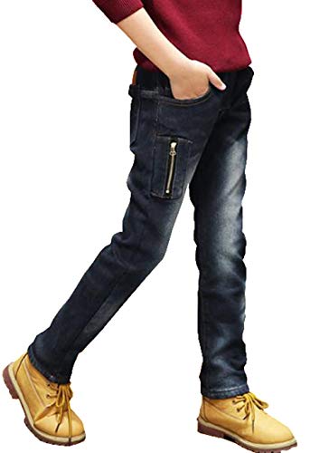 MYtodo Boy Solid Color Elastic Waist Skinny Slim Fit Denim Long Pant Jeans Pants