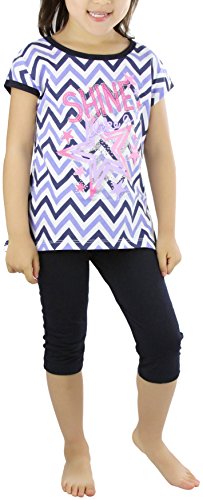 Image of ToBeInStyle Girl's 2 Piece Outfit Top & Leggings Set Casual Graphic Shirt Capri Pants