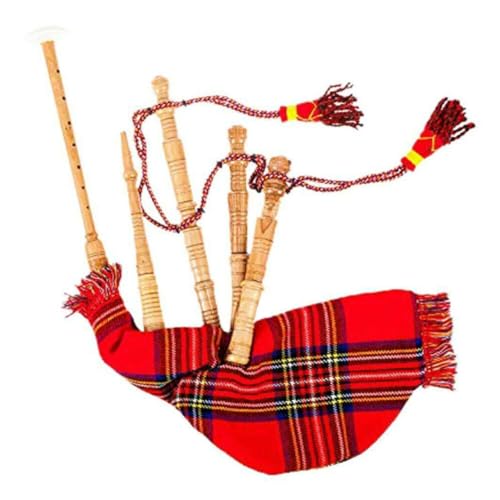 KZA BRAD\'S Highland Scottish Mini Kids Bagpipe, Playable Toy Rosewood Bagpipes, Royal Stewart Cover Natural Finish, Instruction and 1 Reed with free carrying bag
