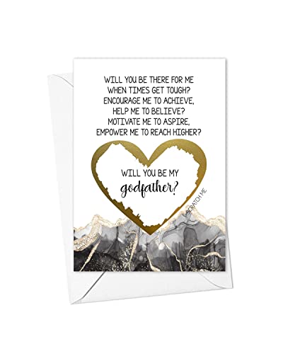 Will You Be My Godfather Scratch Off Card for Him or Her | Modern Black and Gold Design