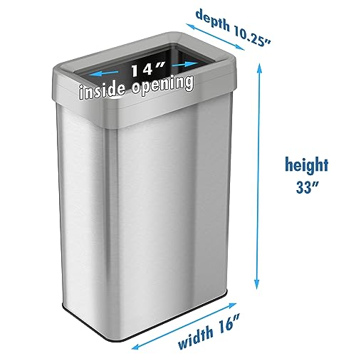 Image of iTouchless 21 Gallon Rectangular Open Top Trash Cans with AbsorbX Odor Filter, Stainless Steel