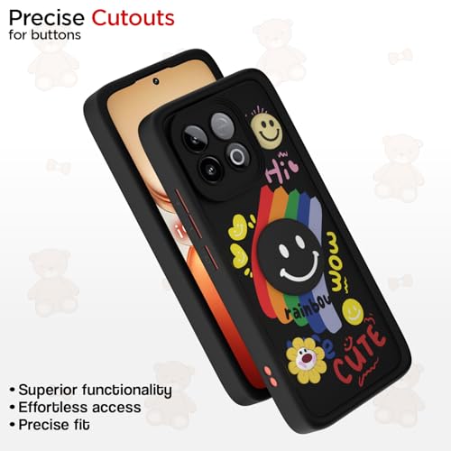 Image of Pikkme Back Cover for iQOO Neo 10 5G | Soft Silicone| Cute Rainbow Smile & 3D Cartoon Flower Design | Shockproof Raised Camera Protection Bumper Case (Black)