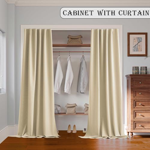 Image of Room Divider Curtains with Ceiling Track, 95% Blackout Heavy Curtains Noise Reduction Privacy Curtain System Kits, 15 ft Wide x 7 ft Tall, Cream Beige, 1 Panel