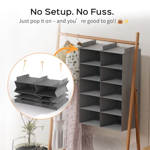 ALLTIDYUP Grey 5-Tier Hanging Closet Storage Organizer - Space-Saving Dual-Row Foldable Shelves with 3 Hooks, Wardrobe Organizer for Dorm, Bedroom, Clothes and Accessories by ALLTIDYUP - Used condition - Image 4