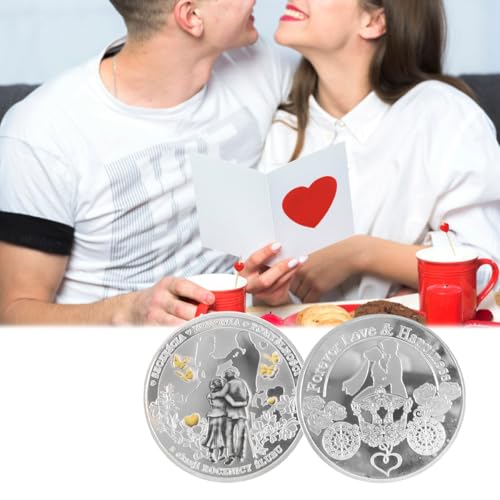 Durlo 2 Liebesmünzen „Für immer Liebe Glück“, versilbert, Polen, romantische Ehe, Sammlerstück, Geschenk zum Hochzeitstag