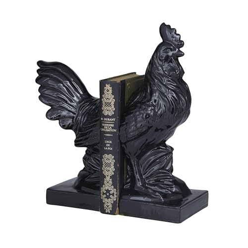 The Novogratz Ceramic Rooster Bookends with Enamel Exterior, Set of 2 9', 11'H, Black