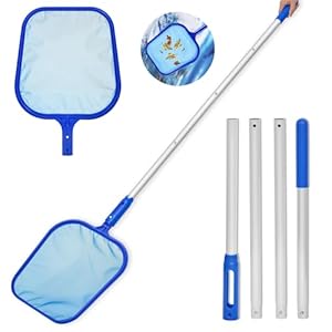 Epesl 183cm Pool Kescher Netz – Schwimmbad Blätter Reinigungsnetz Mesh Net Poolreinigung – 4 Abnehmbare Interface Aluminium Pole Reiniger Laubkescher Skimmer für Aquarium/Brunnen/Whirlpool/Teiche