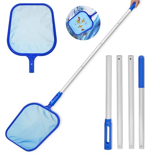 Epesl 183cm Pool Kescher Netz - Schwimmbad Blätter Reinigungsnetz Mesh Net Poolreinigung - 4 Abnehmbare Interface Aluminium Pole Reiniger Laubkescher Skimmer für Aquarium/Brunnen/Whirlpool/Teiche
