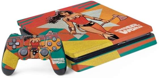 Skinit Decal Gaming Skin Compatible with PS4 Slim Bundle - Officially Licensed DC Comics Wonder Woman Vintage Pose Pattern Design