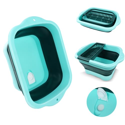 Bassine Pliable 10.5L Panier A Linge Pliable Avec Trou De Drainage Bassine Plastique Avec Panier Égouttoir Corbeille A Linge Pour Le Camping, La Cuisine, Le Camping-Car, Les Voyages 42 * 30 * 18 CM