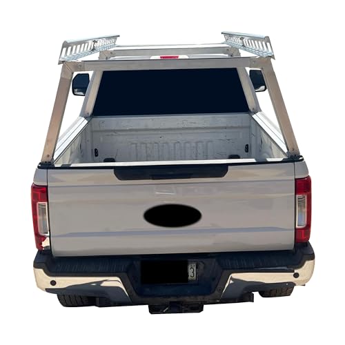 Image of Black Horse Heavy Duty Ladder Rack Over Cab System 5.5' Bed Silver Aluminum Compatible with All 3 /4-ton Trucks with 5.5ft to 5.7ft Bed Length Not Compatible with tonneau covers-CSFRHD55