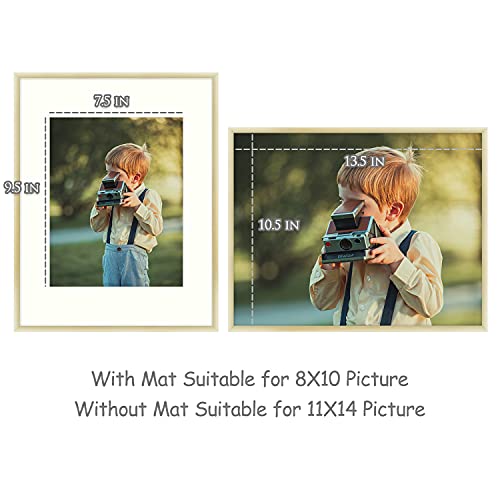 Frametory, 11X14 Metal Picture Frame - Aluminum Thin Molding - Photo Frame With Ivory Color Mat For 8X10 Wall Art & Pre-Installed Mounting Hardware - Real Glass (Gold, 1 Pack) #TOP5