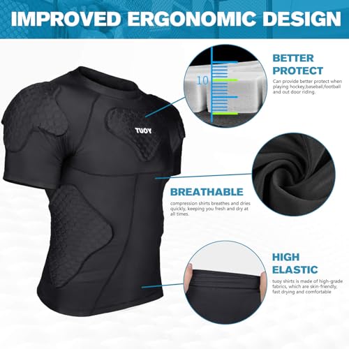image for TUOY New Football Rib Chest Protector Shirt Padded Compression Shirts 