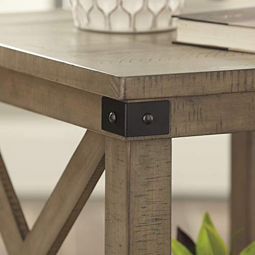 Signature Design by Ashley Aldwin Farmhouse Square End Table with Crossbuk Details, Light Brown - Image 4