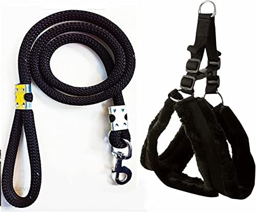 Agirav-Dog-Belt-Combo-of-Nylon-Fur-Padded-Black-Dog-Harness-with-Black-Dog-Lead-Specially-for-Medium-Breeds-Dog-Harness-Black-Pack-of-1-Black